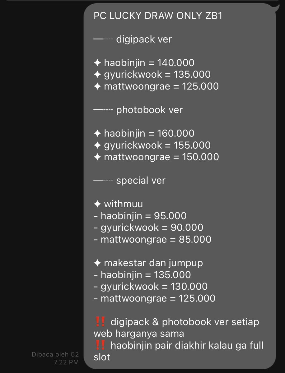 tinkedl's tweet photo. yuk yang masih cari pc ld only zb1 udah bersih ina harganyaaa! warnya via roomchat jam 20.10 nanti yaww. kalo mau join go nya bisa dm akuu 😋🫶🏻 https://t.co/eoggO0IdIV