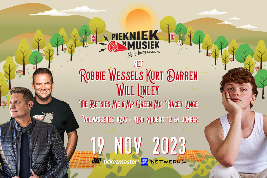 Family music festival, Piekniek en Musiek - Nederburg Sessions returns on 19 November with Kurt Darren, Robbie Wessels & Will Linley @Nederburg #Paarl Me & Mr Green & The Betsies are supporting acts! Hosted by Tracey Lange. Tickets at Ticketmaster restaurants.co.za/news/kurt-darr…