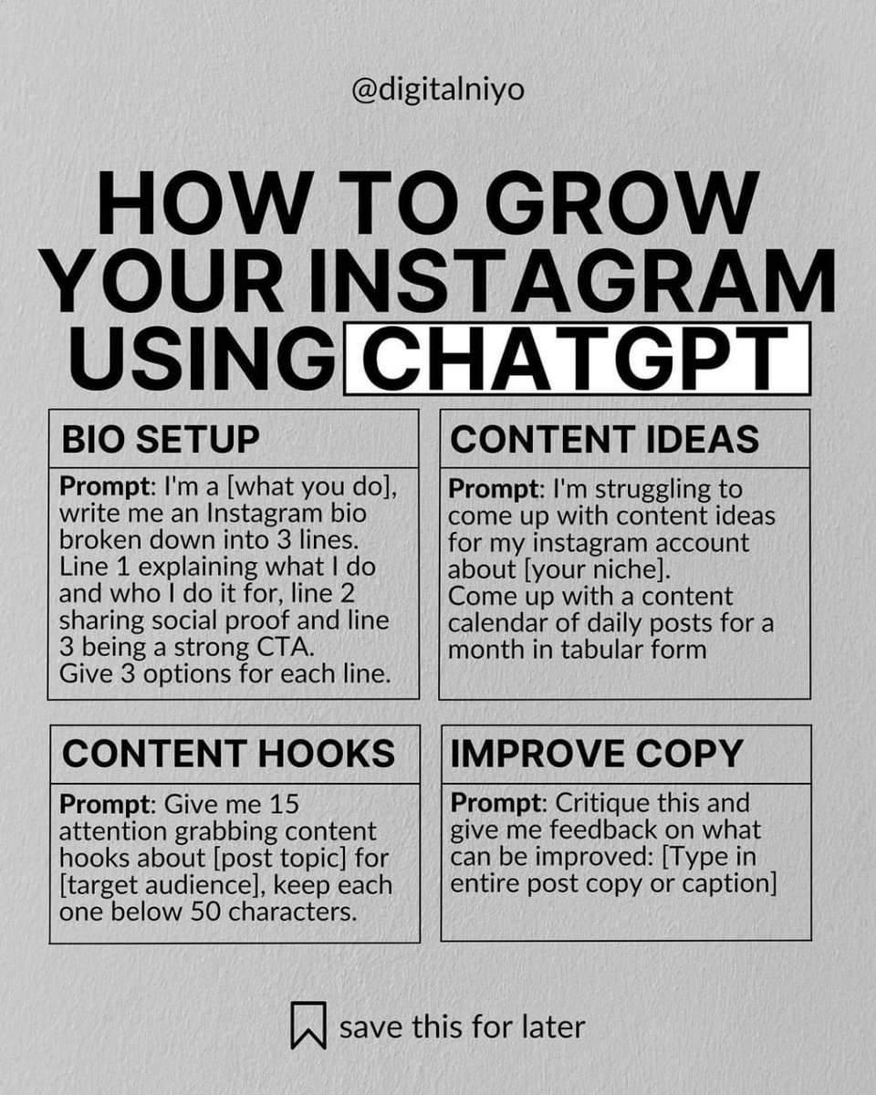 How To Grow Your Instagram Using ChatGPT #bloggingtips #earnmoneyonline #seo #seotips #digitalmarketing #affiliatemarketing #makemoneyonline #digitalmarketingstrategy #digitalmarketingtips #digitalmarketingtools #smm #abbloggingteach Credit: @digitalniyo
