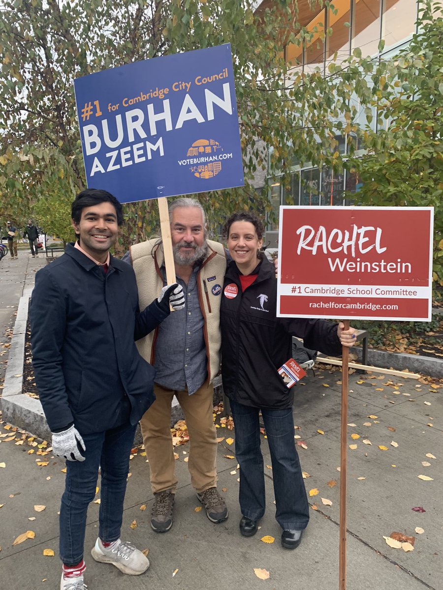 Here we go! I love #electionday energy! With <a href="/joeforcambridge/">Joe McGuirk for Cambridge</a> and <a href="/realBurhanAzeem/">Burhan Azeem, Cambridge City Councillor</a> #reelectrachel #cambridgema