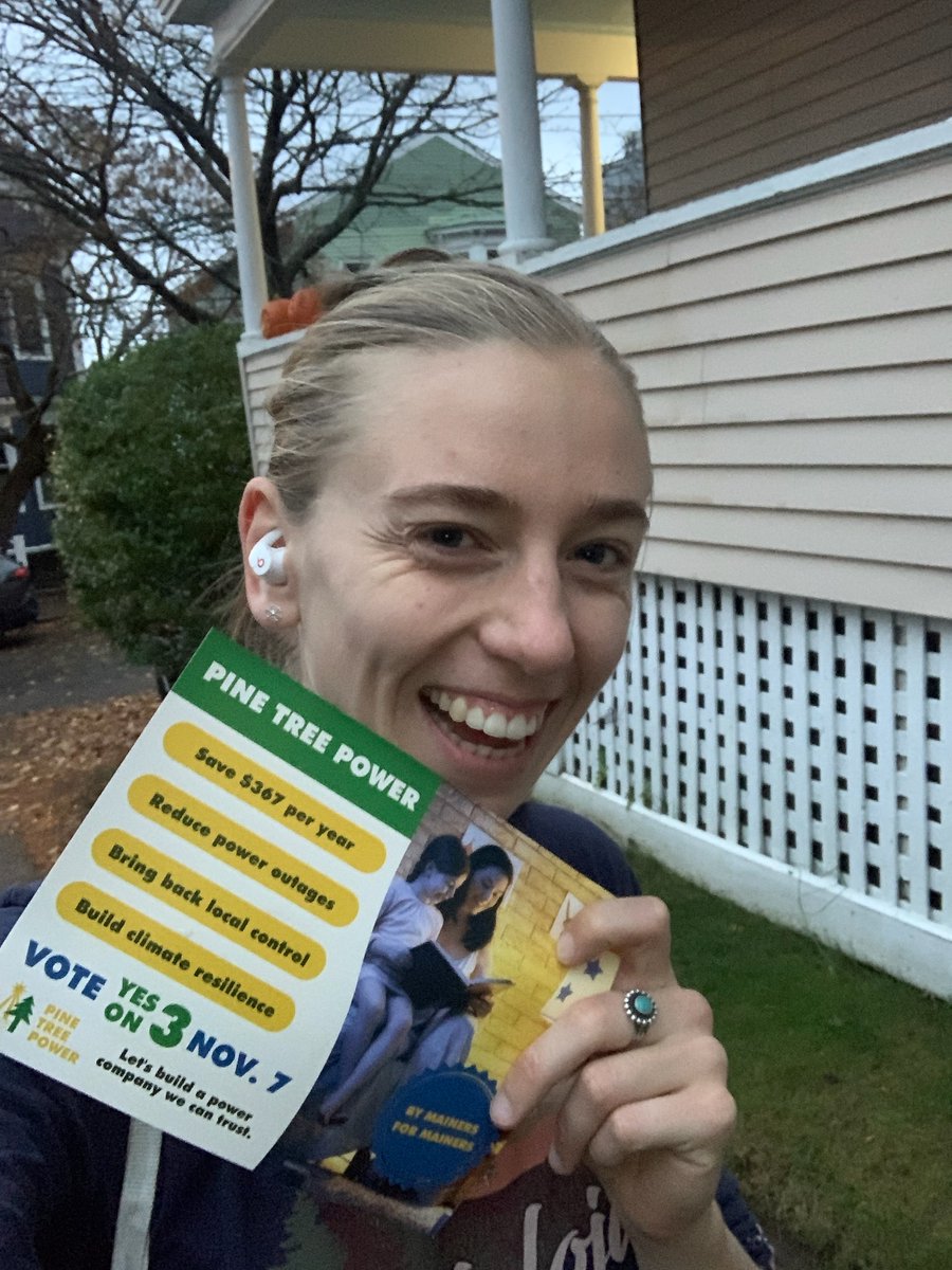 hochschartner's tweet image. From Ellsworth to the east end, we were out early for the most important climate vote in the country. Truly nothing better than a 5 AM lit drop on Election Day! Happy voting #YesOn3 #MEPolitics