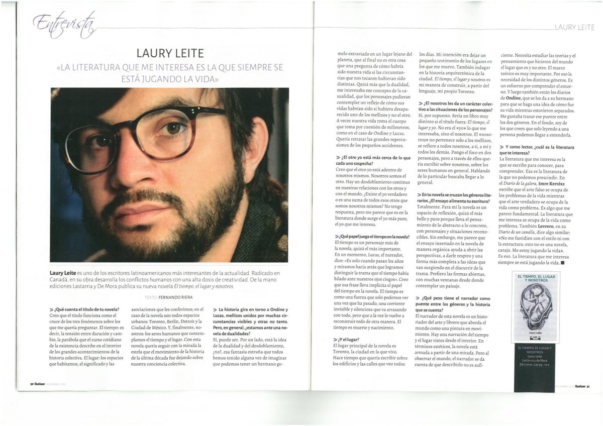 Les comparto una entrevista que salió en la revista @revistaqueleer 

¡Buena lectura!
 @Lastarria_E