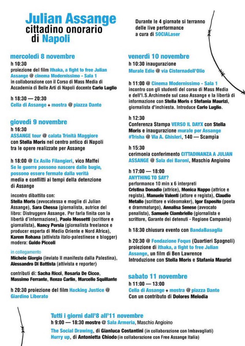 This week I will be in Naples to take part in events celebrating Julian’s honorary citizenship of this amazing Italian city. #FreeAssangeNOW