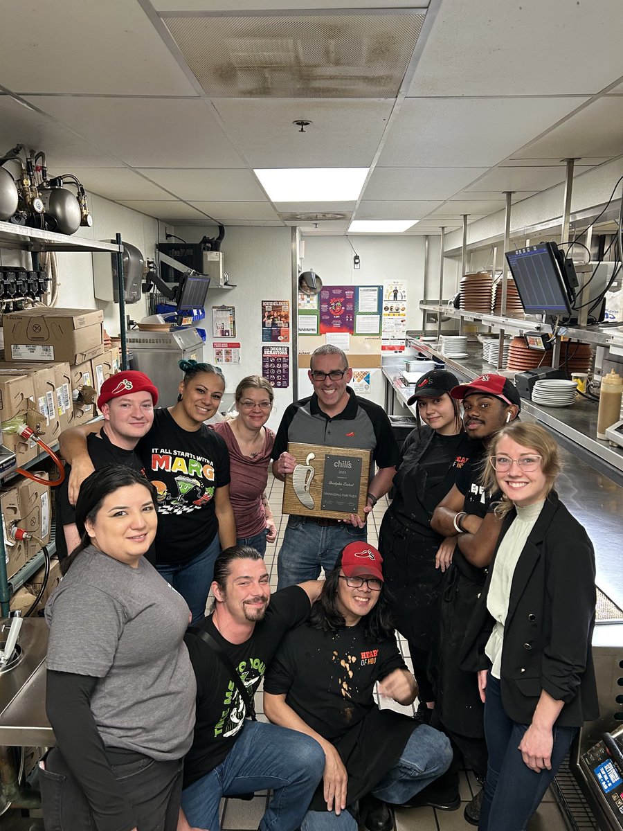 Celebrating Topher’s promotion to Managing Partner at Airport Hwy!  Congrats!  You have an amazing team!  #Chilisgrow