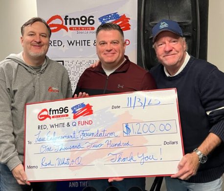 I’m a little late in posting but a big thanks to QFM96, Torg and Elliot along with the Red White and Q fund for their generous donation to the Law Enforcement Foundation!  Always a good time on air with these guys!