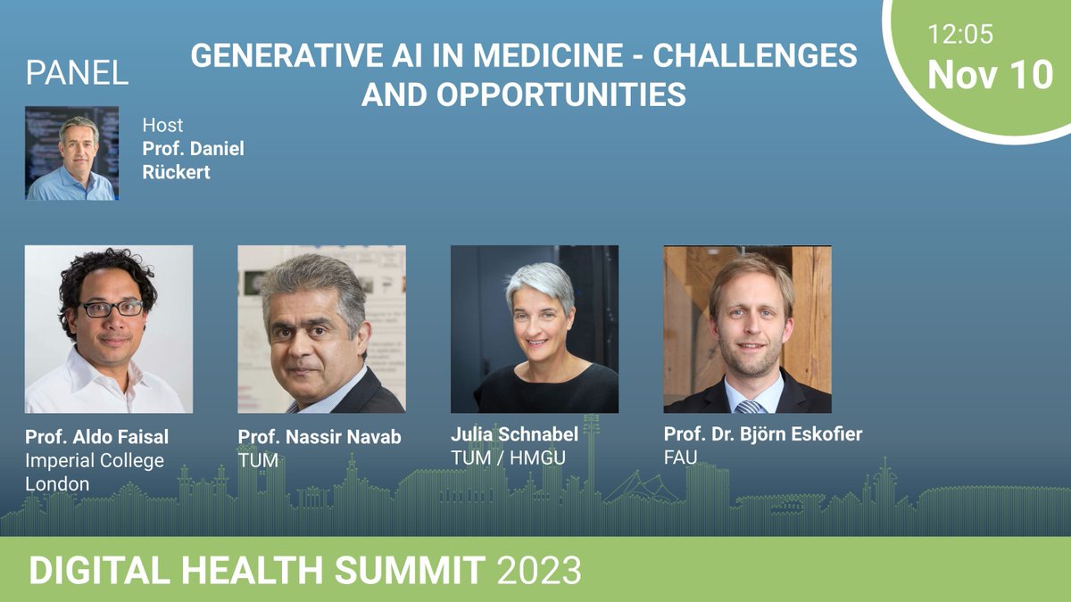 Join our Panel on Generative AI in Medicine - Challenges and Opportunities on the 10th of November at 12:05 at the Digital Health Summit 2023 in Munich! 

Register now and get your Tickets on our Website: buff.ly/2GUr57o

#dhsmuc #DHS23