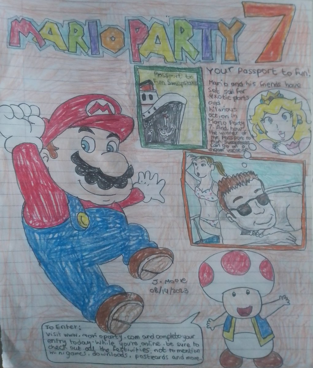 It's been 18 years since Mario Party 7 was released on the Nintendo GameCube
#myart #myartwork
#handdrawn #Mario #MarioParty #marioparty7 #18yearsofmarioparty7 #PrincessPeach #handdrawn #TodayInHistory #onthisday #nintendogamecube #toadnintendo #todayingaminghistory