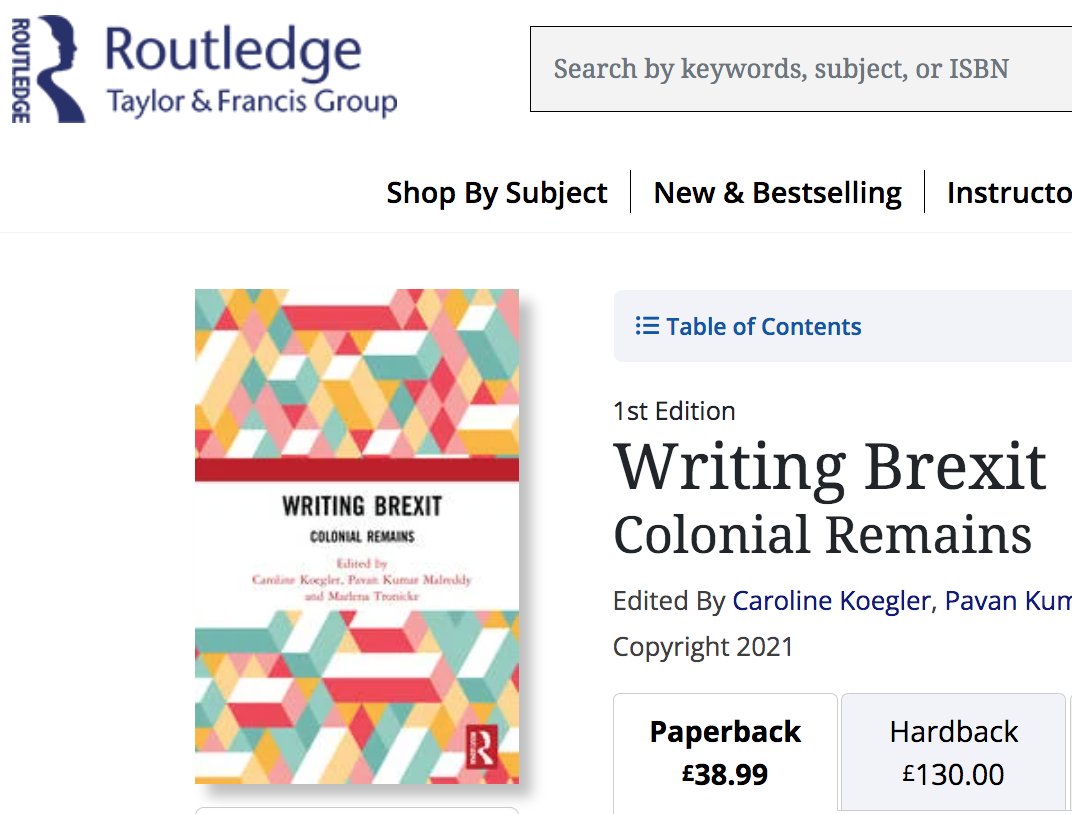 Good news! @Troni_M, #PavanKumarMalreddy '#WritingBrexit. Colonial Remains' is now out in #paperback. #academictwitter @RoutledgeLit @Routledge_JPW #free intro here: tandfonline.com/doi/epdf/10.10…