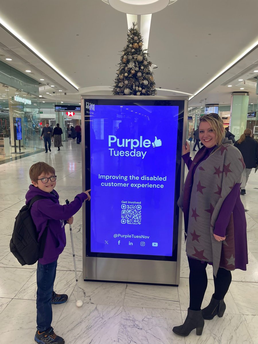 Eastlight resident and Customer Influence Committee Chair, Michelle Baker, and her son, Eli, have been pleased to see <a href="/PurpleTuesNov/">Purple Tuesday</a> and #disability #inclusion gaining rightful visibility across London &amp; beyond today. Next stop for the celebrations: Canary Wharf!

#PurpleTuesday
