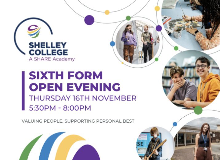 A reminder of our open evening next week on Thursday 16th November. We’d love to meet prospective students from all schools in the local area. #shelleycollege #post16 #sixthform