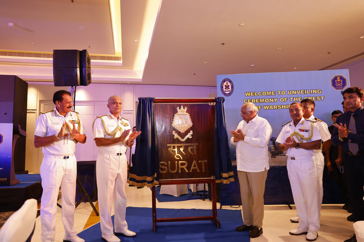 Crest of Indian Navy’s Warship INS Surat unveiled in Surat