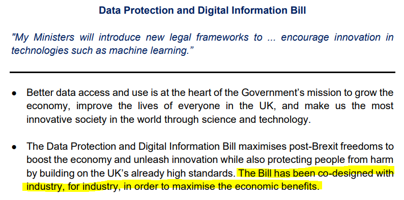 Talk about saying the quiet part out loud... Makes a mockery of earlier lines about it being co-designed with 'privacy and consumer groups' as well as business/industry These are *our* data rights and data being used to make decisions about *us* - our voices should be there too