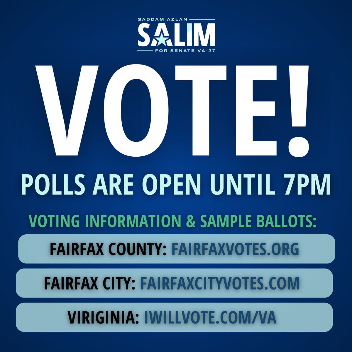 Today's the day! Make sure you VOTE before 7PM.