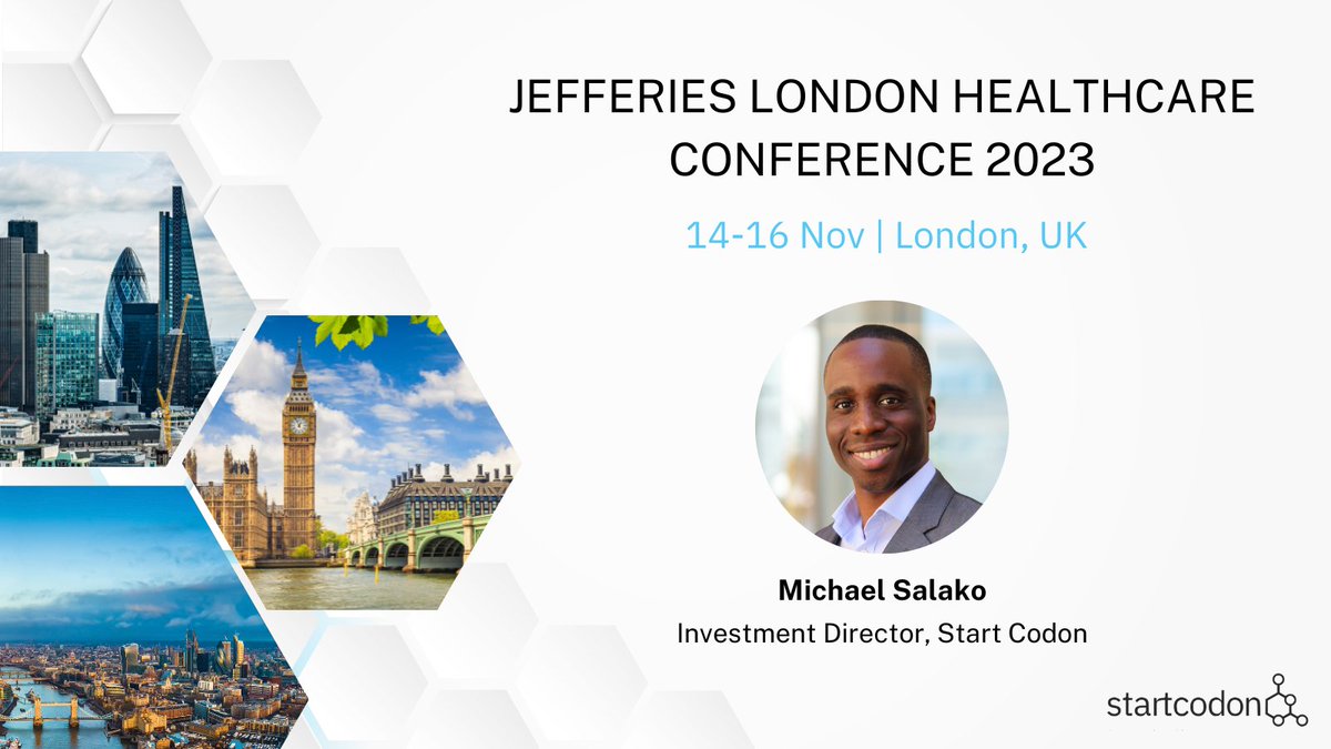 Start Codon (@startcodon) on Twitter photo Next week, our #Investment Director Michael Salako PhD MBA, will be attending this year's <a href="/JefferiesEvents/">JefferiesEvents</a> London #Healthcare Conference, taking place 14-16 November.
Learn more here: bit.ly/3QGyYOL
#JefferiesHealthcare Next week, our #Investment Director Michael Salako PhD MBA, will be attending this year's <a href="/JefferiesEvents/">JefferiesEvents</a> London #Healthcare Conference, taking place 14-16 November.
Learn more here: bit.ly/3QGyYOL
#JefferiesHealthcare