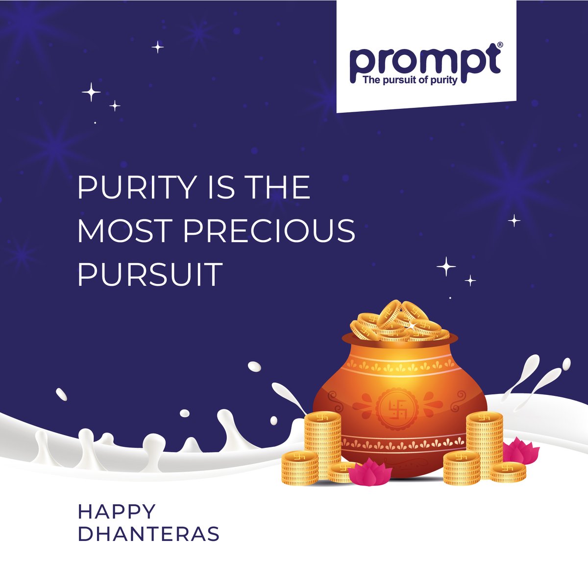 We continue to pursue the most precious of all - purity. Prompt Dairy Tech wishes everyone a Happy Dhanteras.

#prompt #dairy #dairytech #technology #milk #pure #purity #diwali #diwali2023 #joy #festival #lights #celebration