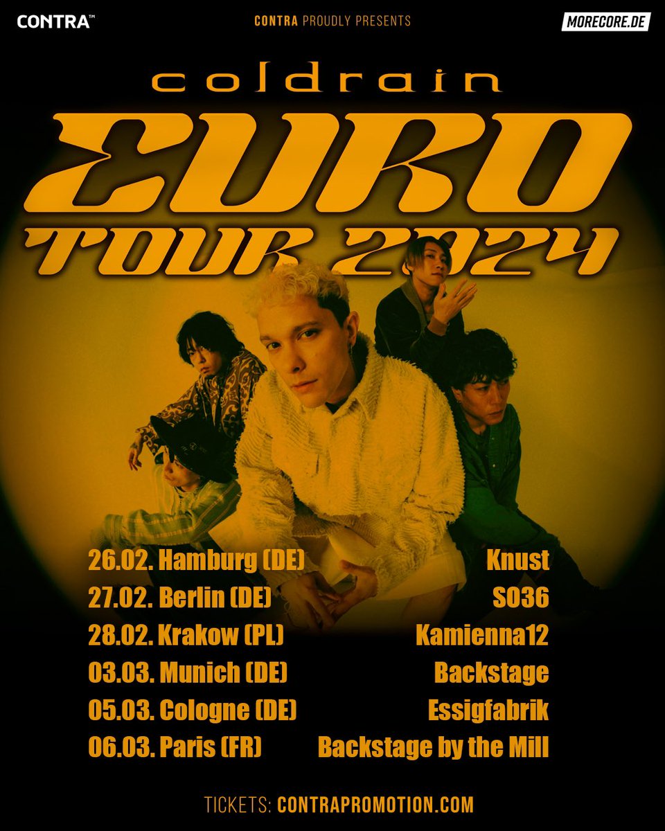 coldrain_jp's tweet photo. 【EURO HEADLINE SHOWS】

So happy to finally announce we will be back in Europe for the first time in 4 years. 
grateful to have the opportunity to perform for you all again.
Song requests always welcome!!
See you soon!!

#coldrain
#coldrainEURO https://t.co/5nCr9OVrNx