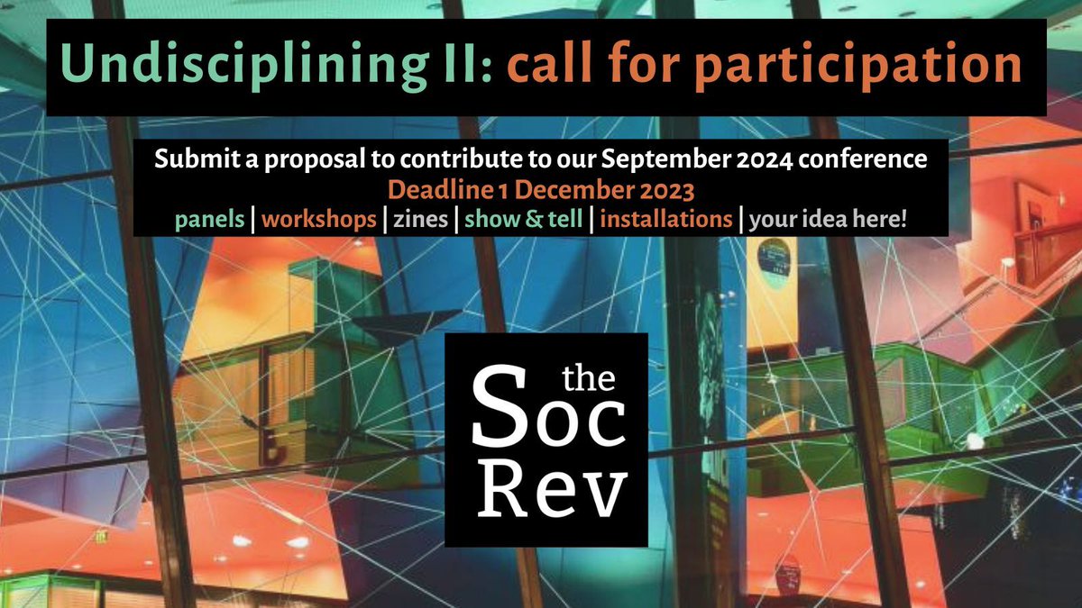 Call for participation: we’re inviting bold, creative & sociologically imaginative proposals to contribute to our #UndiscipliningII conference, 10–12 Sept 2024, Salford, UK. Send us your proposal on the theme: Who is sociology for? Deadline: 1 December. buff.ly/47a2Qse