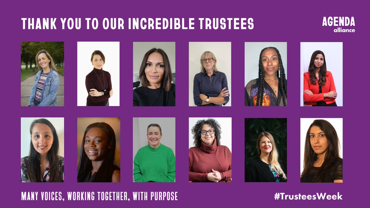 Agenda_alliance's tweet photo. It's Trustees Week and we want to say thank you to the brilliant women who make up our board at Agenda Alliance.

We're grateful for the diverse skills, experience and expertise they offer us, as we strive to make change so all women and girls can thrive.

#TrusteesWeek2023 https://t.co/Hoj5dXe2Gm