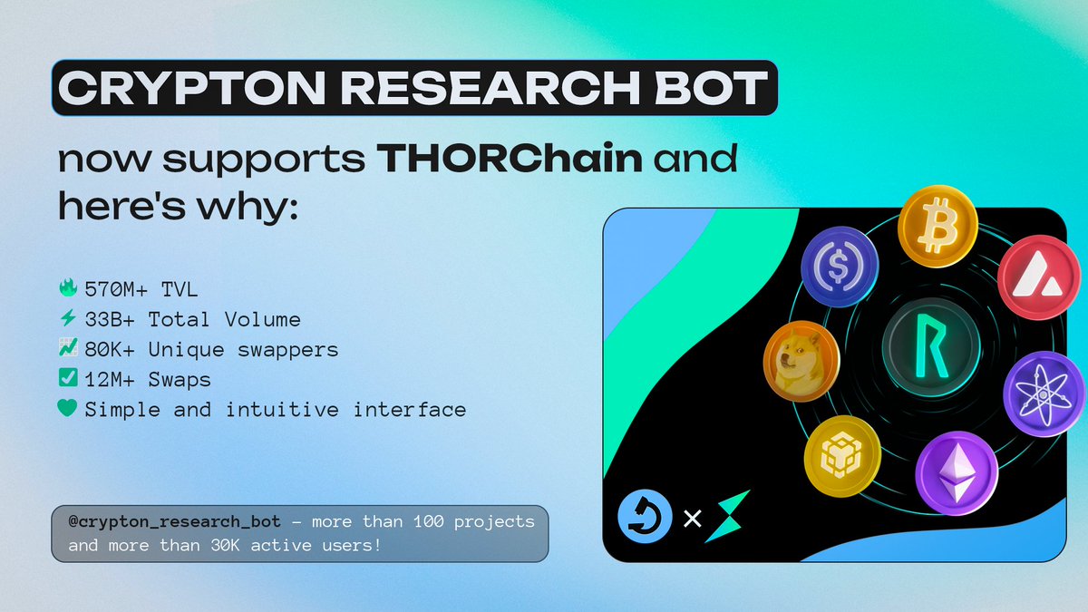 By the way, Crypton Research Bot also supports @THORChain, as well as over 100 other projects! 👀 Get all the important news and updates from your favorite projects in one place! 🔥 Try it out here — t.me/crypton_resear…