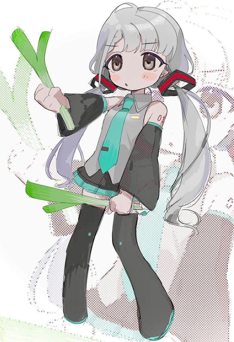 hatsune miku ,hisakawa nagi 1girl spring onion hatsune miku (cosplay) twintails cosplay holding necktie  illustration images