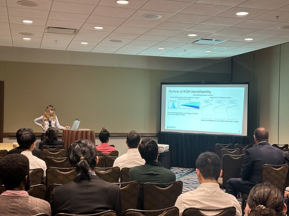 Alexander W. Dowling (@dowlinglab) on Twitter photo Kyla Jones kicking off Tuesday morning of #AIChEAnnual #AIChE2023 with a cautionary tale about identifiably of Kennedy-O’Hagan hybrid models. <a href="/AIChECAST10/">AIChE CAST Division</a> #Statistics #DataScience #UncertaintyQuantification <a href="/NDCBE/">Notre Dame CBE</a> Kyla Jones kicking off Tuesday morning of #AIChEAnnual #AIChE2023 with a cautionary tale about identifiably of Kennedy-O’Hagan hybrid models. <a href="/AIChECAST10/">AIChE CAST Division</a> #Statistics #DataScience #UncertaintyQuantification <a href="/NDCBE/">Notre Dame CBE</a>