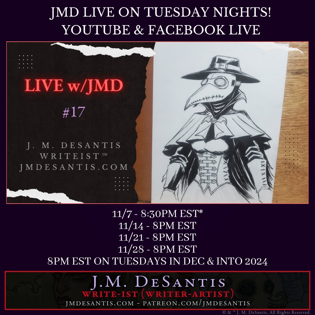 jmdesantis's tweet photo. A slight bump in time tonight (8:30 instead of 8pm EST), but I'm back at the regular dates and time slots going forwards.
#art #artist #creator #comics #illustration #livestream #livedrawing #jmdesantis #writeist https://t.co/Hw85KRkFql