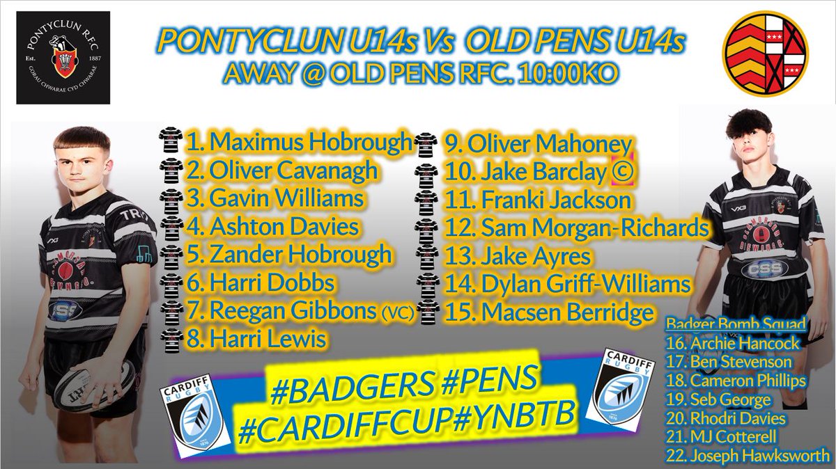 Back to Cup action this weekend, as the Badger 14s travel to the seaside to play their final @CardiffRugbyCup group game against our friends @Old_Pens_RFC at Cwrt Y vil! Should be a cracker #Badgers #Pens #QuestfortheThreepeat