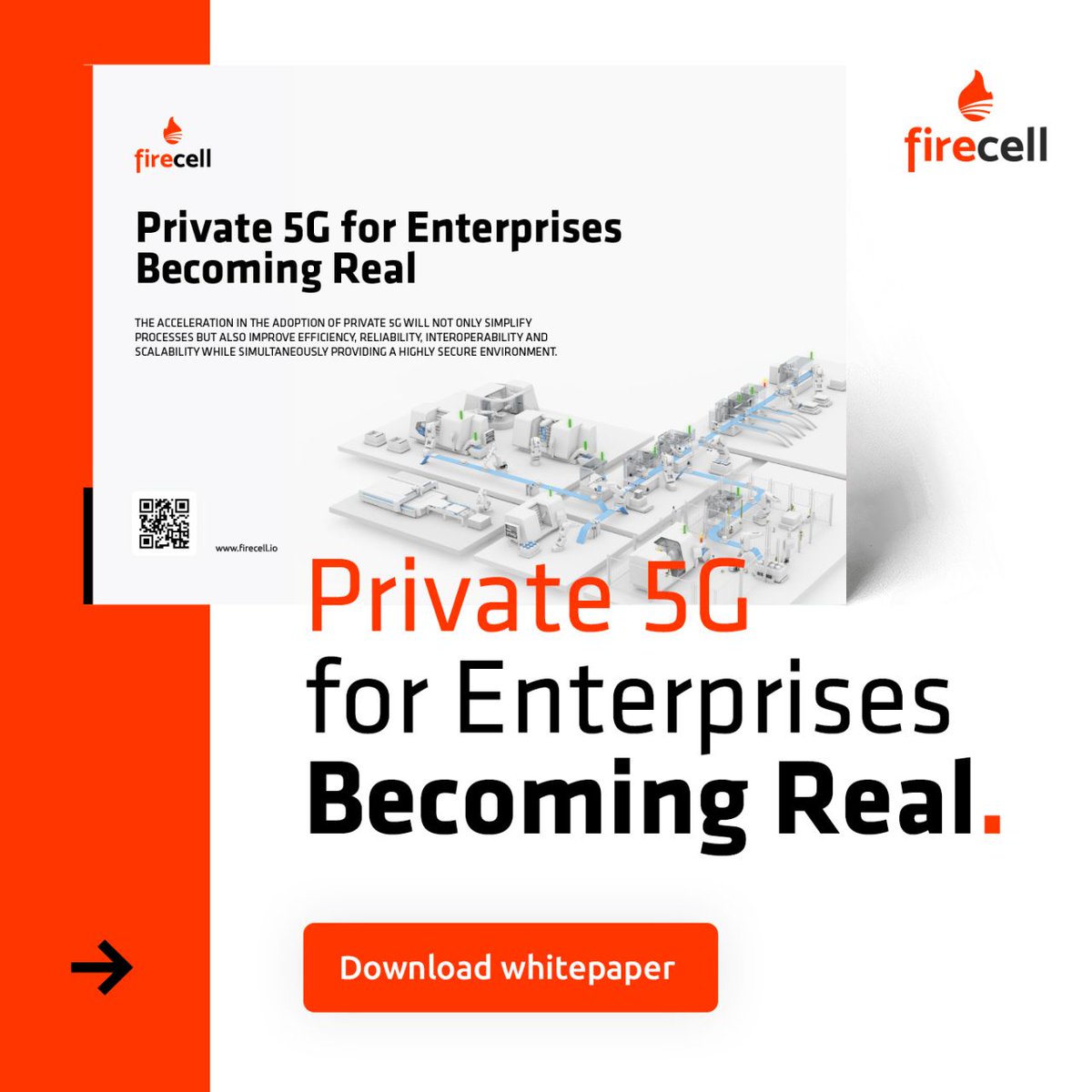 Download our new white paper: Private 5G for Enterprises – Becoming Real  firecell.io/whitepaper/pri…

#FirecellP5G #PrivateNetworks #PrivateWireless #Private5G #P5G #5G #4G #LTE #WiFi #MPN #NPN #Whitepaper #Enterprise5G #MarketOverview #Deployment #Trends #Spectrum #Myths