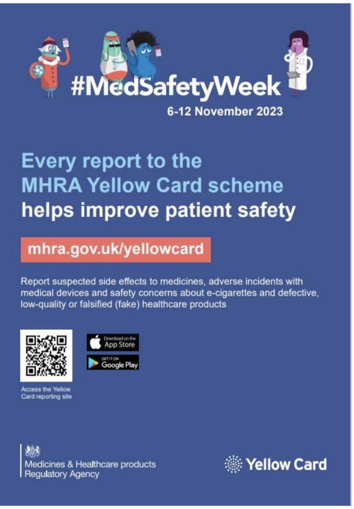 Medication safety week takes place this week (6th to 12th November) with a focus on the importance of reporting suspected adverse drug reactions and the use of the Yellow Card System.