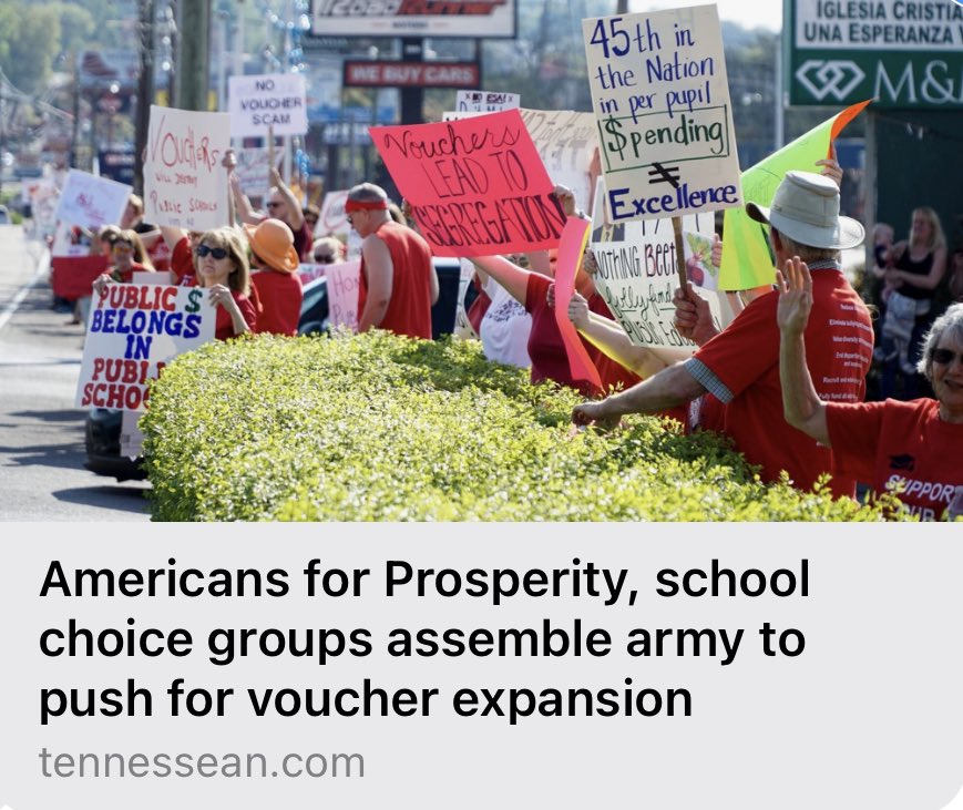 🚨👇🏽 GOP VS. PUBLIC SCHOOLS: “Billionaire Koch-backed @AFPTN has knocked 186,000+ doors for @GovBillLee’s PRIVATE SCHOOL VOUCHER expansion per @ToriVen— 100 part-time workers, mailers, billboards, digital ads…” Every county. Y’all paying attention yet? tennessean.com/story/news/pol…