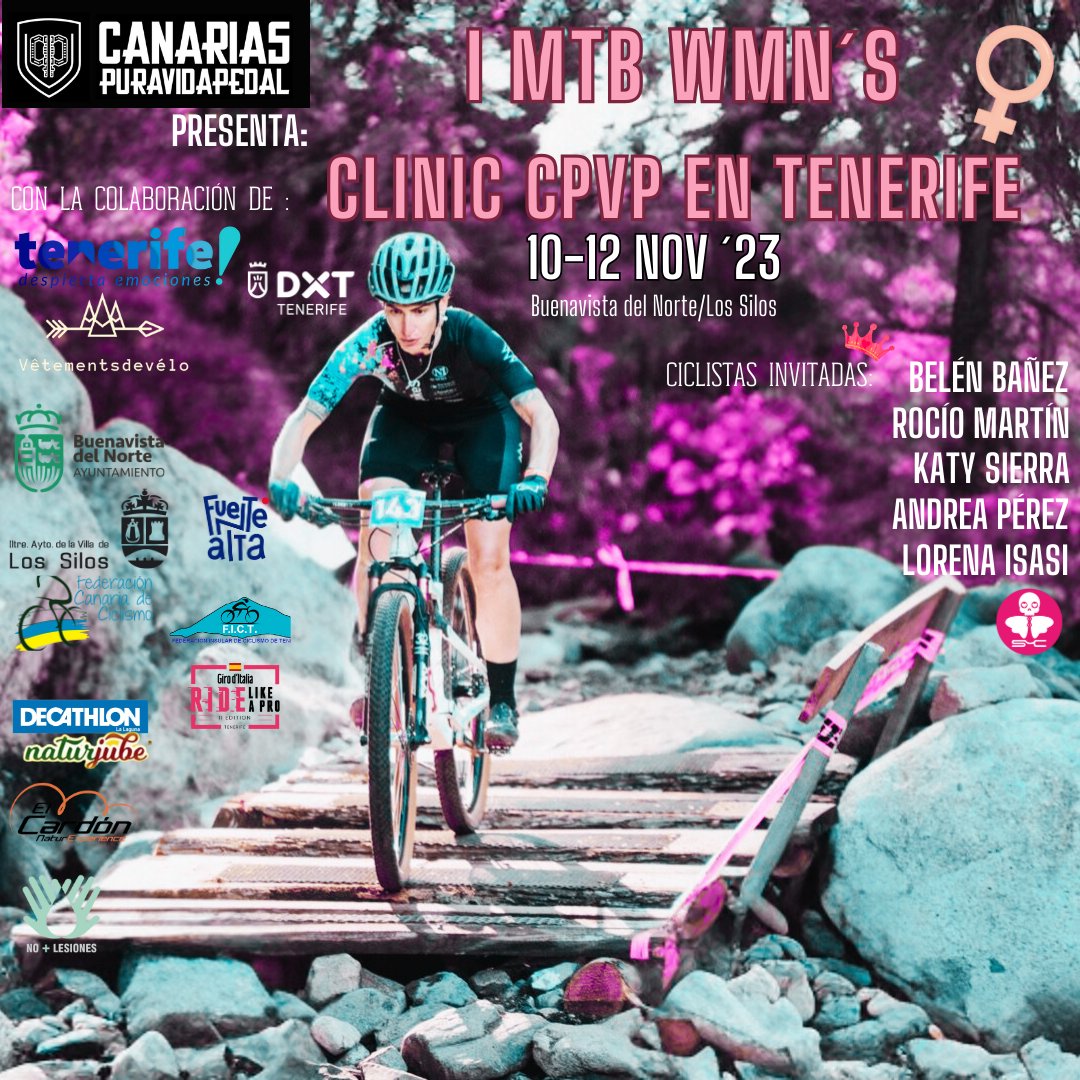 Impulsamos el #ciclismo femenino en la Isla apoyando la celebración del I MTB Women’s Clinic Tenerife

🚴‍♀️ Organiza: Canarias Pura Vida Pedal 
📆 Del 10 al 12 de noviembre
📍 Buenavista del Norte y Los Silos

📲 Más información:
deportestenerife.es/noticias/el-ca…
