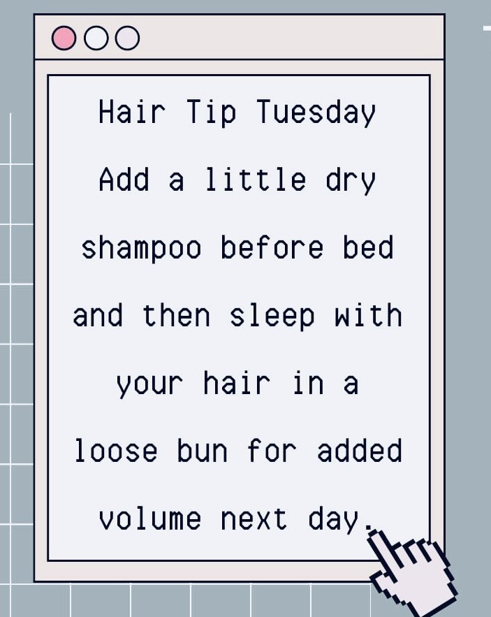 #hiTuesday 
#HairTip 
#DryShampoo 
#BeforeBedTime 
#LooseBun 
#VolumeTheNextDay 
#Hairstudio1Oakville✂️