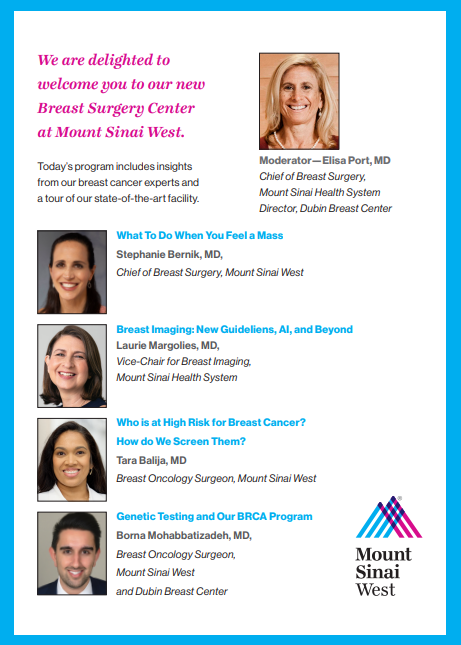 Today we are hosting an open house for our new Mount Sinai West Breast Center at 787 11th Ave. Looking forward to seeing you there! @MountSinaiDMIR @MargoliesLaurie @RofskyMD