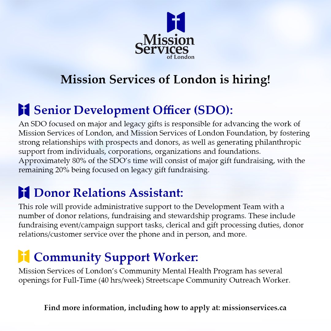 We would love for you to join our team! Visit: missionservices.ca/contact/career… to view our open positions and how to apply.