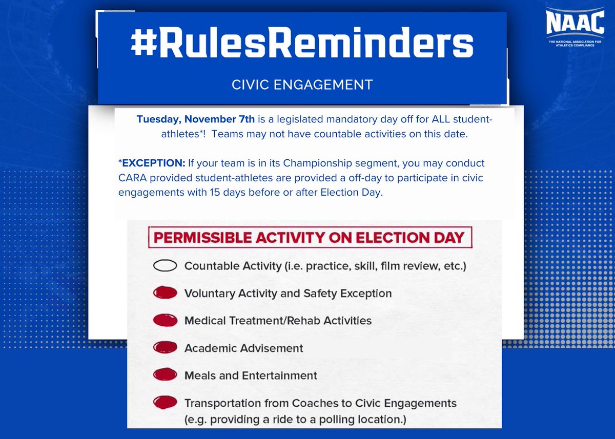 NAACconnect's tweet photo. Happy Civic Engagement Day! π³οΈβοΈ#RulesReminders #NAAC https://t.co/6Y5bqHckQn
