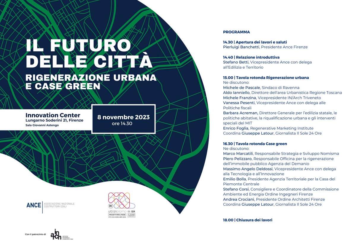 Domani alle ore 14.30 l’evento #Ance nell’ambito di <a href="/urbanpromourbit/">Urbanpromo</a> dedicato al futuro delle città con i Vicepresidenti Stefano Betti, Massimo Angelo Deldossi e <a href="/Vanessa_Pesenti/">Vanessa Pesenti</a>