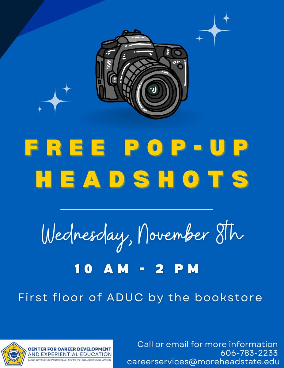 FREE POP UP HEADSHOTS 
📸 📸 📸
Tomorrow is the day for our very first Career Services Pop-Up Headshot Event! 
Drop by ADUC (1st floor by the bookstore) from 10am-2pm to get yours!