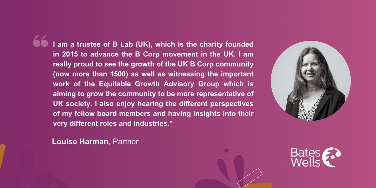 This year, #TrusteesWeek is all about recognising the ways in which trustees bring invaluable experience and expertise to their roles. Louise Harman, a Partner in our Charities team, talked to us about being part of B Lab (UK): bateswells.co.uk/updates/truste…