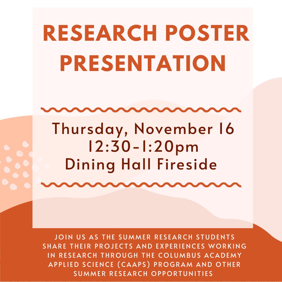 Hey <a href="/ColumbusAcademy/">Columbus Academy</a> students &amp; faculty: join us next Thursday during US lunch as the summer research students share their projects and experiences working in research through our CAApS program and other summer research opportunities!