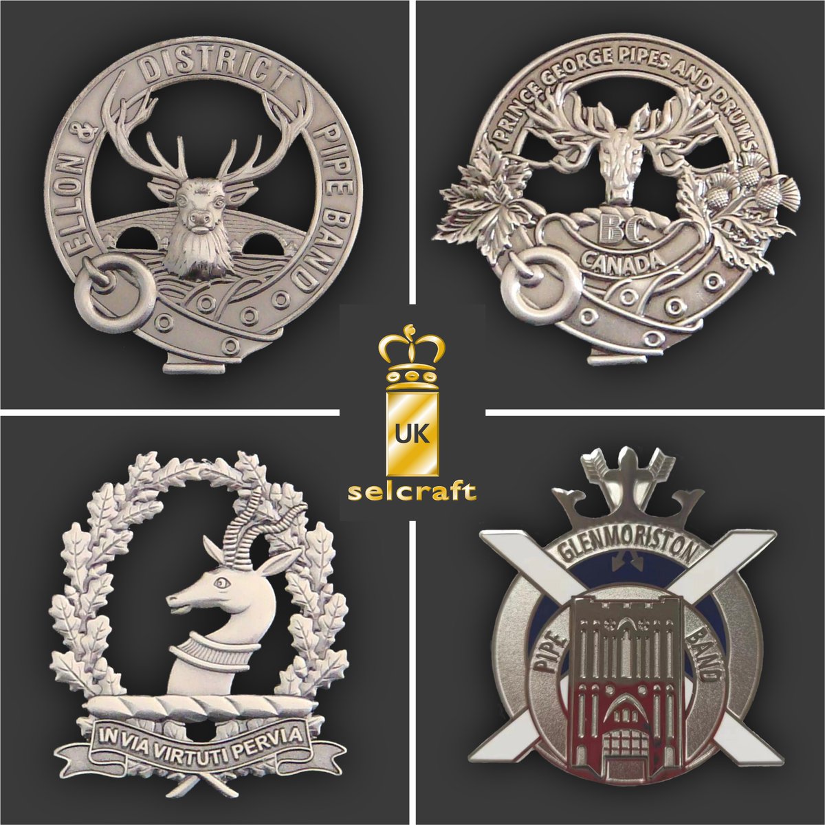 SelcraftUK's tweet photo. Celebrating 50 years of precision &amp; craftsmanship, @SelcraftUK  turns your designs into exquisite, durable metal cap &amp; beret badges reflecting your organisation's identity.  #PipeBandBadges #BadgeMakers #CustomBadges #DesignExcellence #QualityCraftsmanship https://t.co/8kPvaJI0J6 https://t.co/Qgh0Yh9Equ