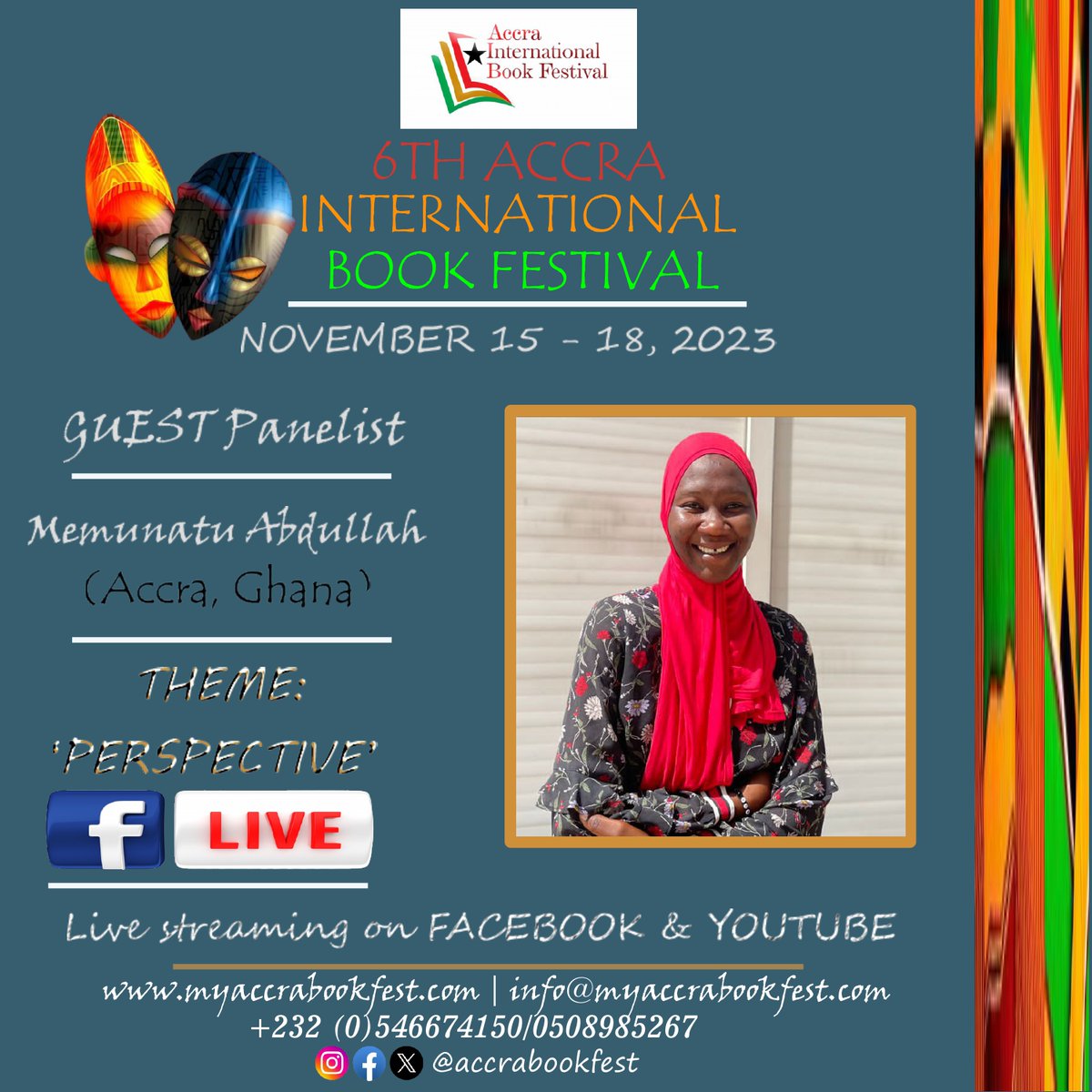 Memunatu Abdallah (Ghana) joins us at the 6th Accra International Book Festival scheduled from Nov. 15-18, 2023. Join the conversation on our social media handles. #AccraBookFest23