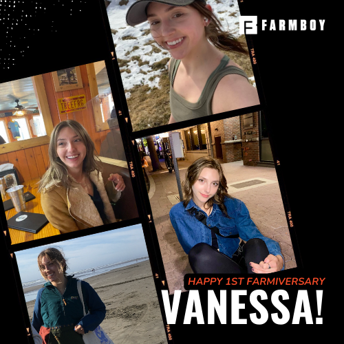 farmboyinc's tweet photo. Happy Farmiversary to the best lil' copywriter there is. We don't know how we got lucky enough to have her on our team, but here we are. InternVanessa is still going strong and bringing word magic to every client we have. https://t.co/dzpPss2fG2