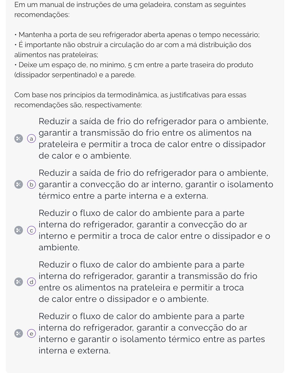marestudos's tweet photo. DICA DE FÍSICA  

sempre q uma questão for sobre termodinâmica e tiver nas alternativas algo do tipo “saída do frio”, “entrada do frio”, “transmissão do frio”, “troca de temperatura”, vcs já podem ELIMINAR de cara. vou explicar melhor nos comentários 

resposta: C https://t.co/f8X5RalgZm
