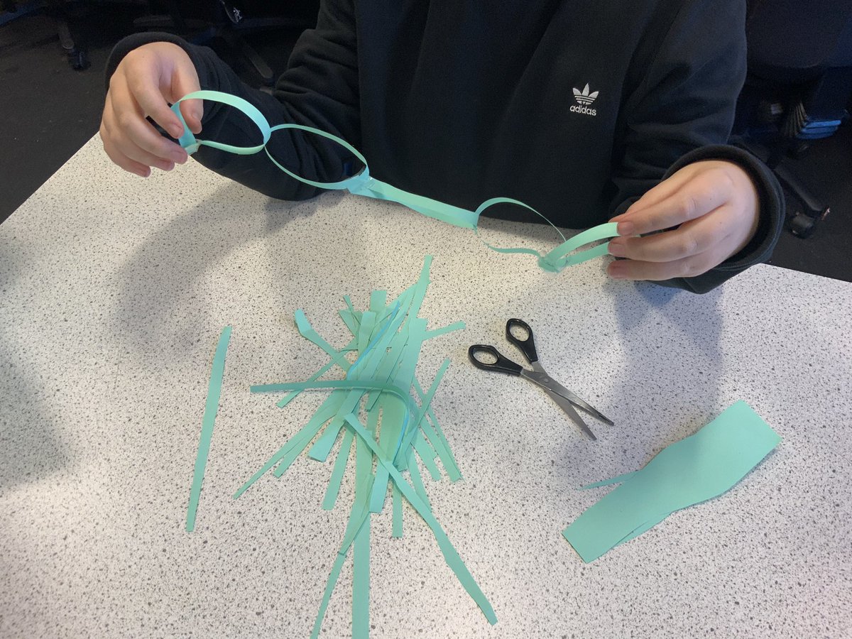 CHS_Technical's tweet photo. Today at STEM club we done a paper chain competition, using only one A4 sheet of paper. Well done to Emmie in S1 who won with a whopping 6.64 meter chain ✂️🪢🏆 #STEMCHS @YoungSTEMLeader @clydebankhigh  

✨Remember STEM club runs every Tuesday @ lunch!✨ https://t.co/1dhel87DUp