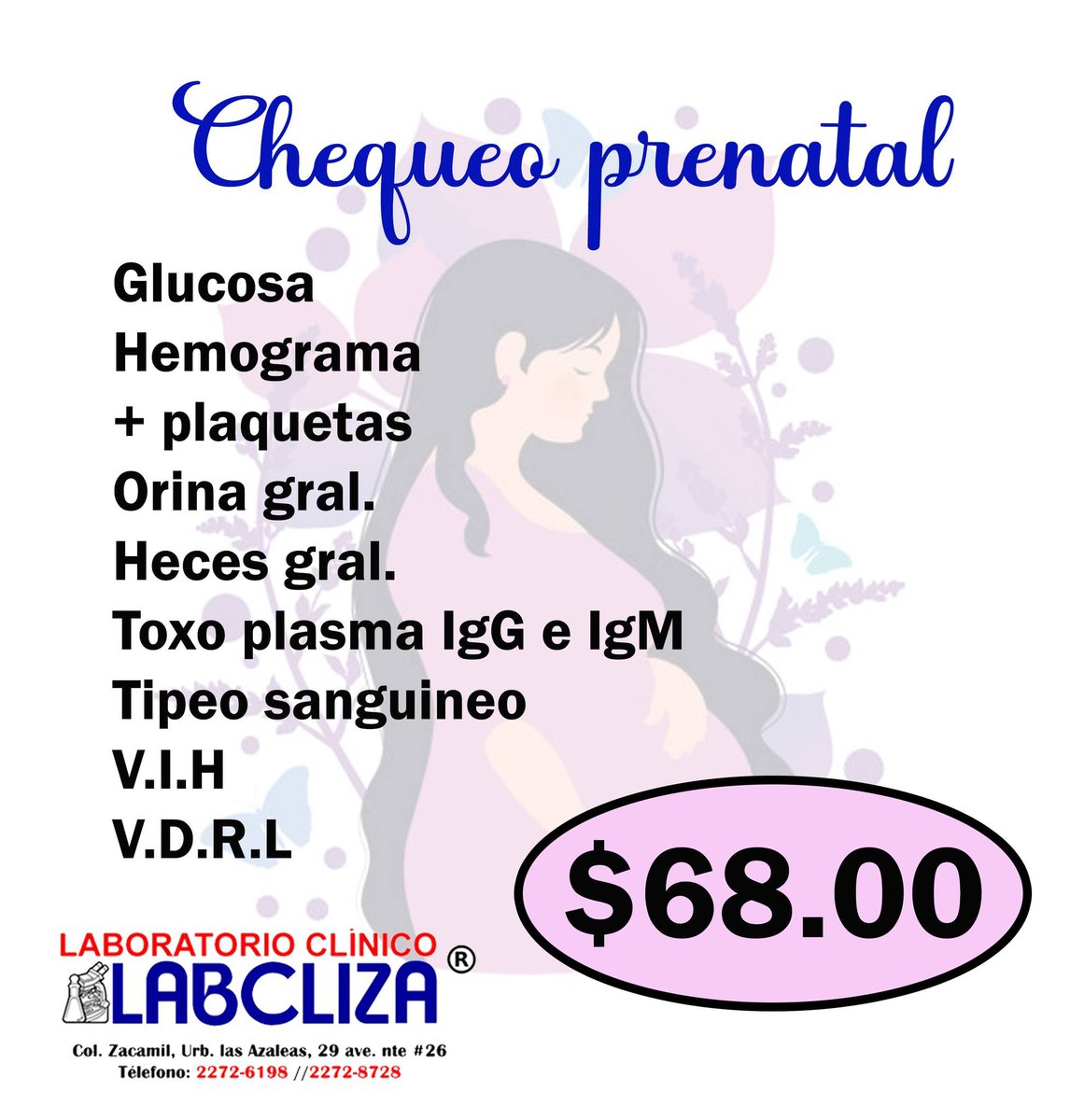 CMLABCLIZASV's tweet photo. Necesitas hacerte tu chequeo prenatal, cuenta con nosotros. 

*Atención por orden de llegada
*Pago en efectivo o tarjeta 

#laboratorioclinico #laboratorio #salud #embarazo #prenatal #chqueo #zacamil https://t.co/clh1bElq4o