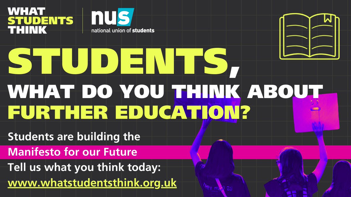 WIN £100 by telling us what you think and feed into the Manifesto for our Future!
 
 🤔 Should there be more investment in further education? What do you think about vocational courses?

Tell us what you think at WhatStudentsThink.org.uk/further-educat…