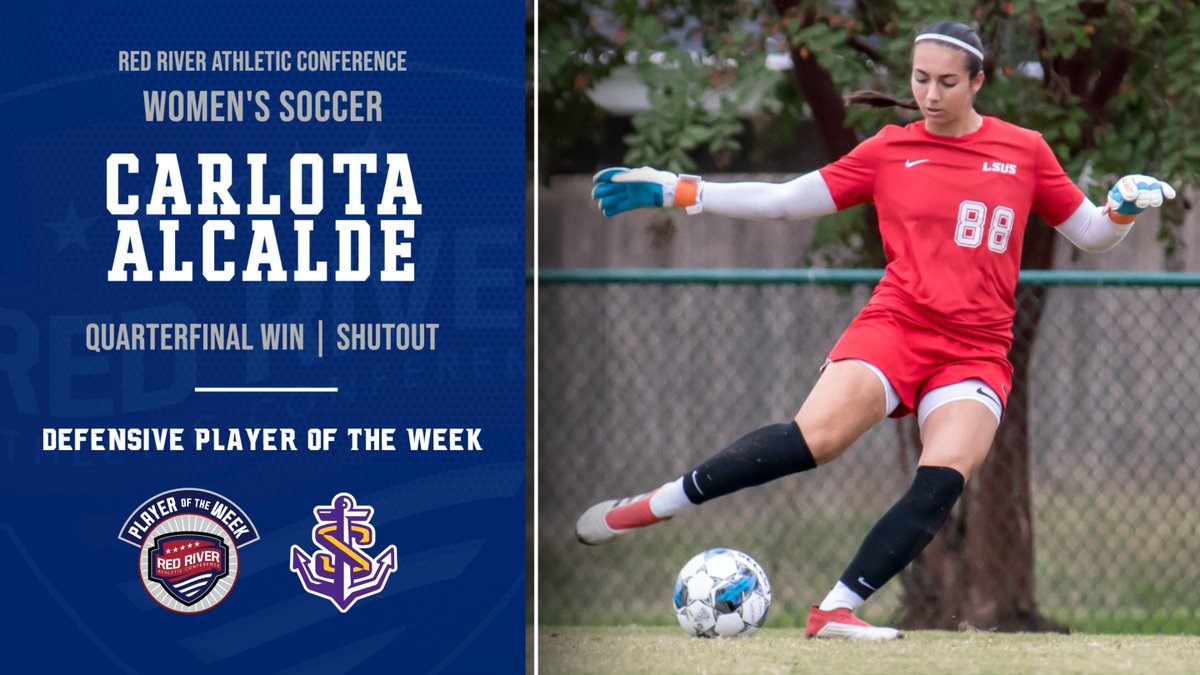 Carlota Alcalde of @LSUS_Athletics was named RRAC women's soccer defensive player of the week for Oct. 30-Nov. 5. Story: redriverconference.com/general/2023-2…