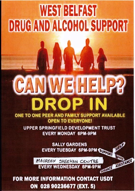 Our drug and alcohol support session will be open again this Wednesday 8 November from 6-9 at Maureen Sheehan Centre. No judgement, just come along and check it out for yourself @USDT2 @ExecOfficeNI @divis_youth @ImmacYc @Immaculatafc @ImmaculataAbc @heartprojectMSC