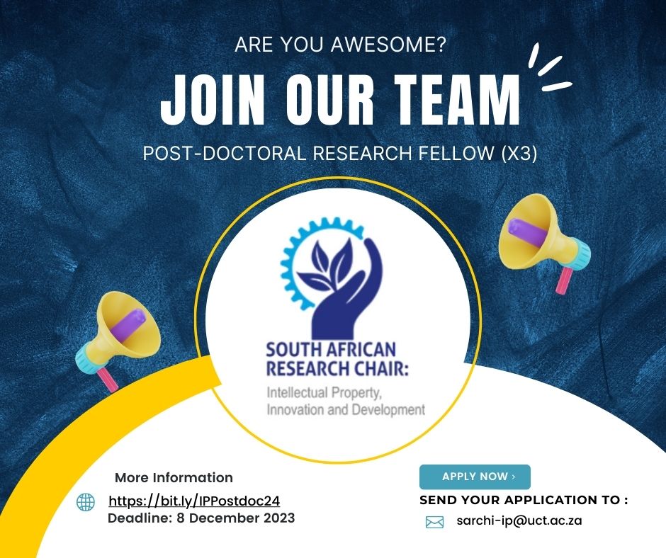 Do you hold a PhD in Intellectual Property Law and are keen to explore its linkage with innovation and development? If so, we are looking for new team members for 2024, apply to join us at <a href="/UctLaw/">UCT Law School</a>. Full advert : bit.ly/IPPostdoc24