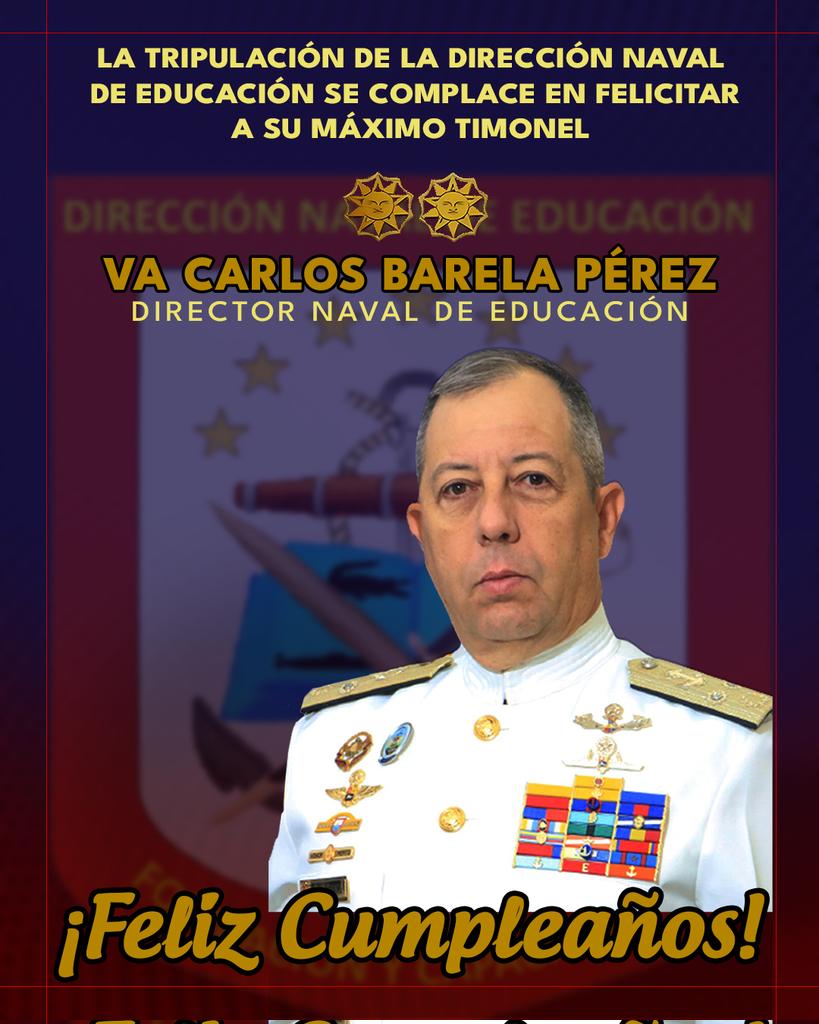 ⚓ La Dotación de la <a href="/AB_DINAED/">DIRECCIÓN NAVAL DE EDUCACIÓN</a> Felicita efusivamente al Vicealmirante Carlos Barela Pérez, Director Naval de Educación, por arribar a un año más de vida, al servicio honorable de la Defensa y Soberanía de la Patria. ¡Bz!

<a href="/ArmadaFANBVzla/">Armada_ve</a> 
<a href="/AB_CANES_1948/">CN. Felipe S Esteves</a> 
<a href="/AB_CANJANZO/">CANJANZO</a> 
<a href="/CaneaceA/">CaneaceARMADA</a>
